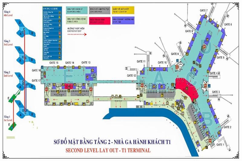 plan du terminal de 1 et 2 à l'aéroport Hanoi